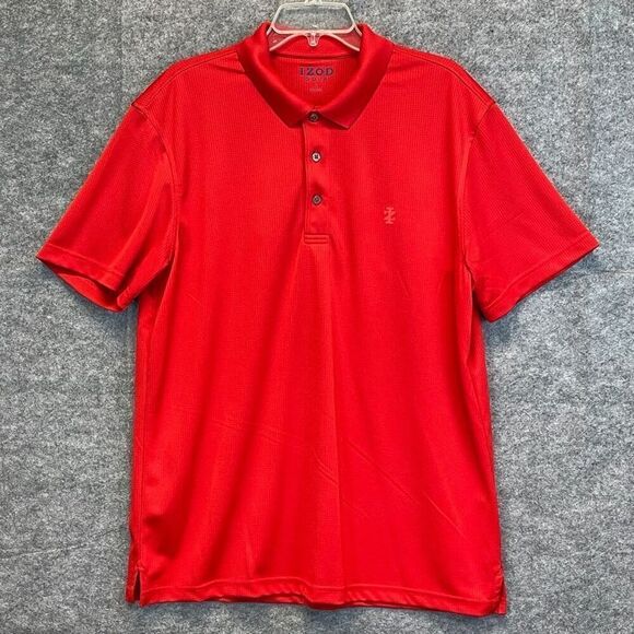 IZOD Golf Shirt Men's Large Red Textured Short Sleeve Three Button Performance - Picture 1 of 14
